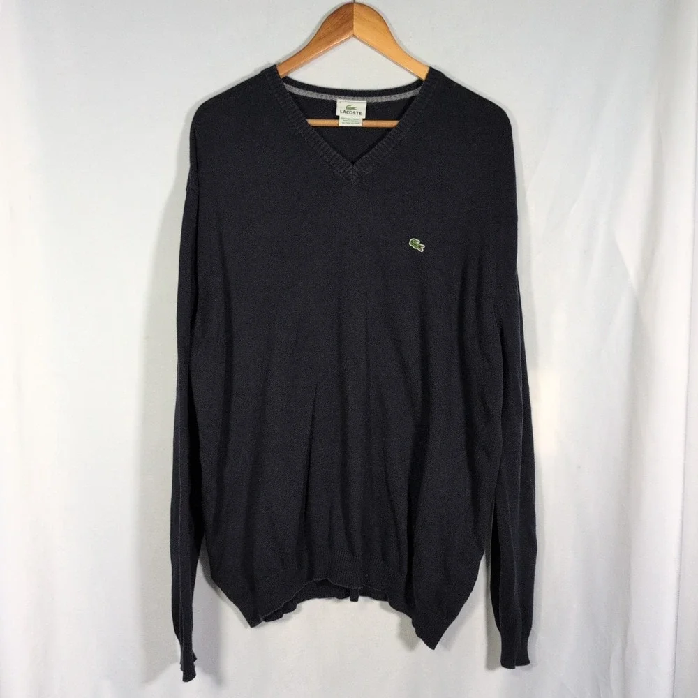 Lacoste Men's Long Sleeve V Neck 100% Cotton Blue Sweater Sz 7 (XXL)